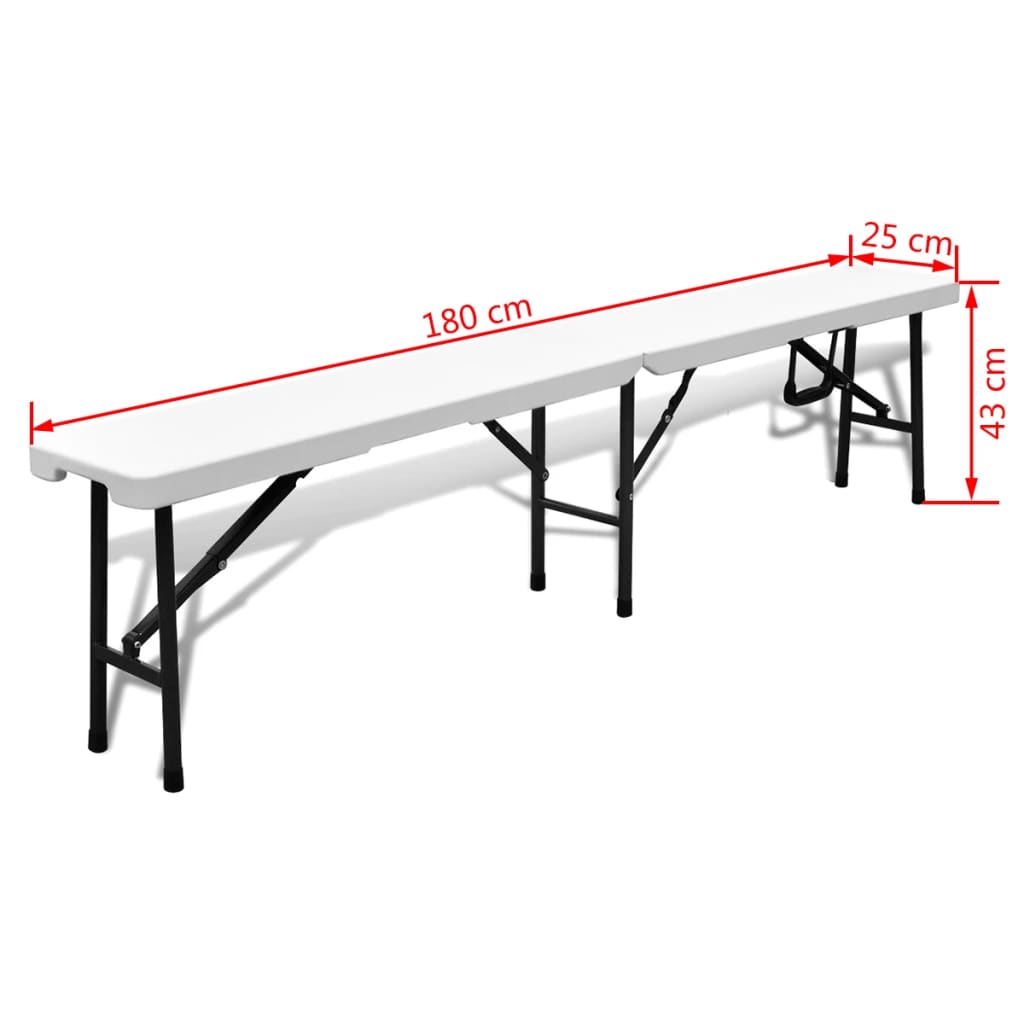 vidaXL Mesa de jardín plegable con 2 bancos 180 cm acero y HDPE blanco