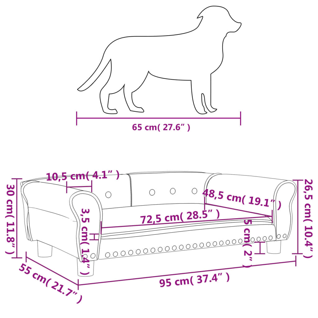 vidaXL Cama para perros de cuero sintético marrón 95x55x30 cm