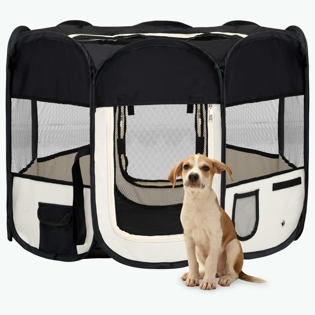 vidaXL Parque de perros plegable bolsa de transporte negro 90x90x58 cm