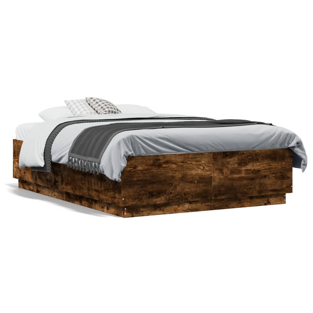 vidaXL Estructura de cama madera de ingeniería roble ahumado 120x190cm