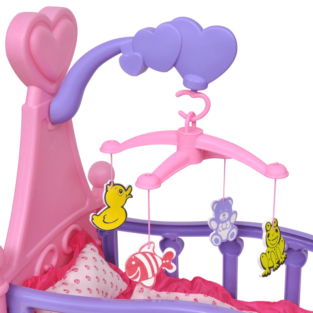 Cama de juguete para muñeca rosa + morada
