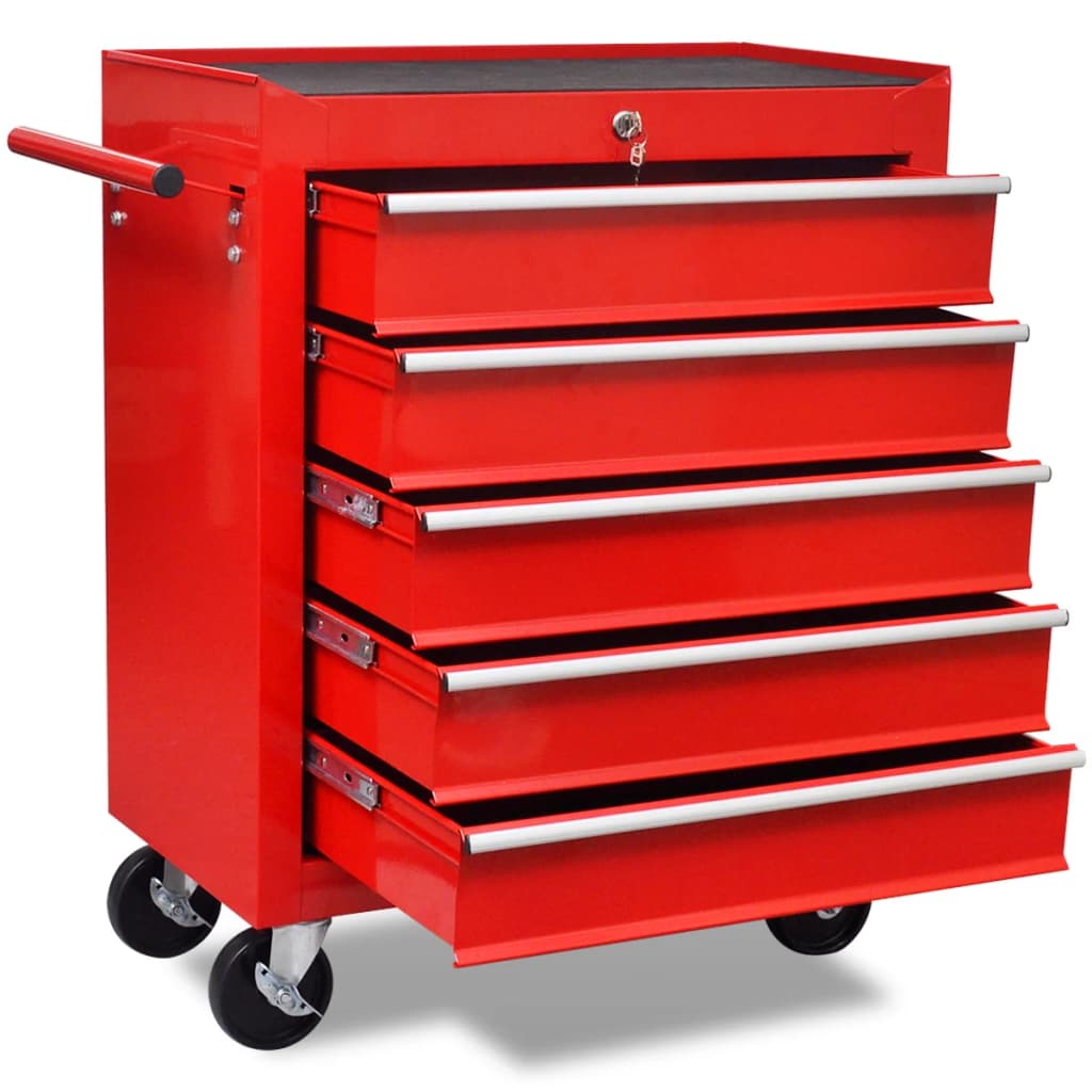 vidaXL Carrito caja de herramientas 5 cajones rojo