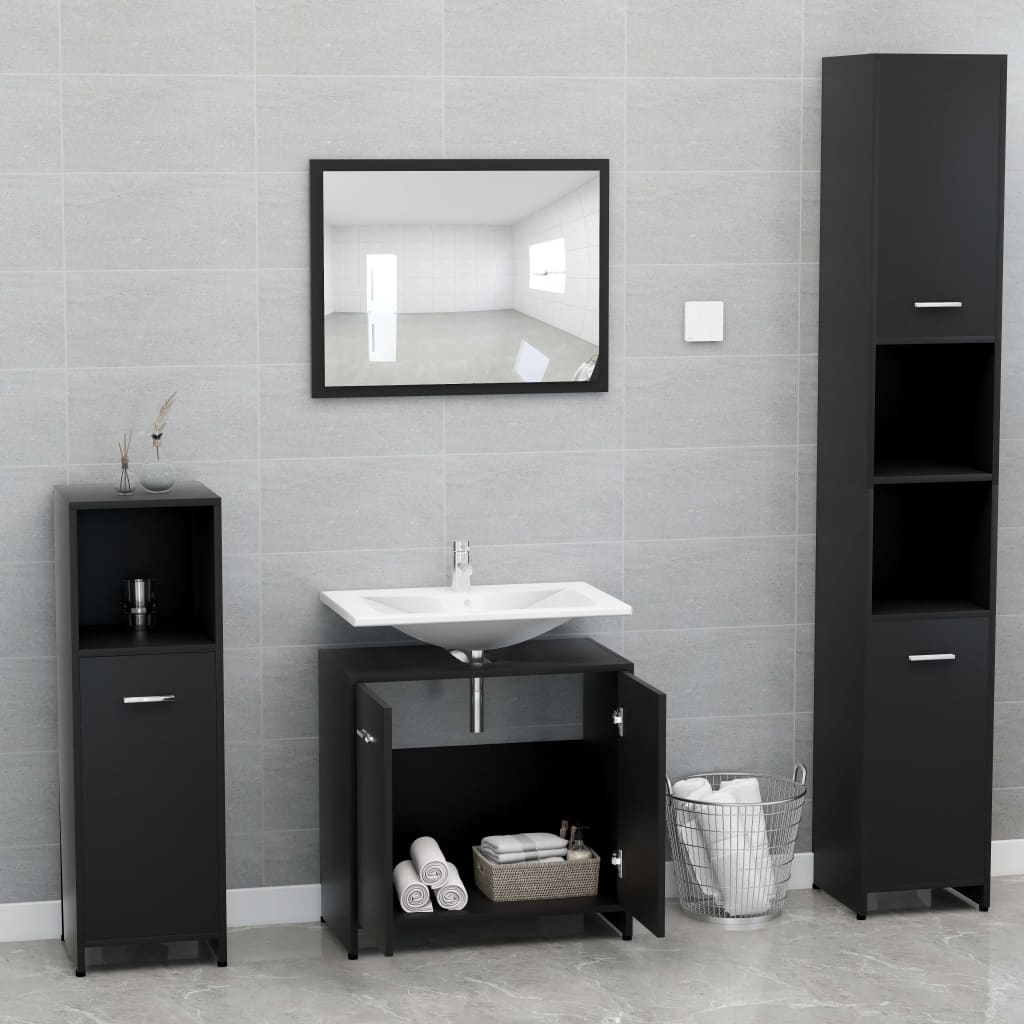 vidaXL Conjunto de muebles de baño madera contrachapada negro