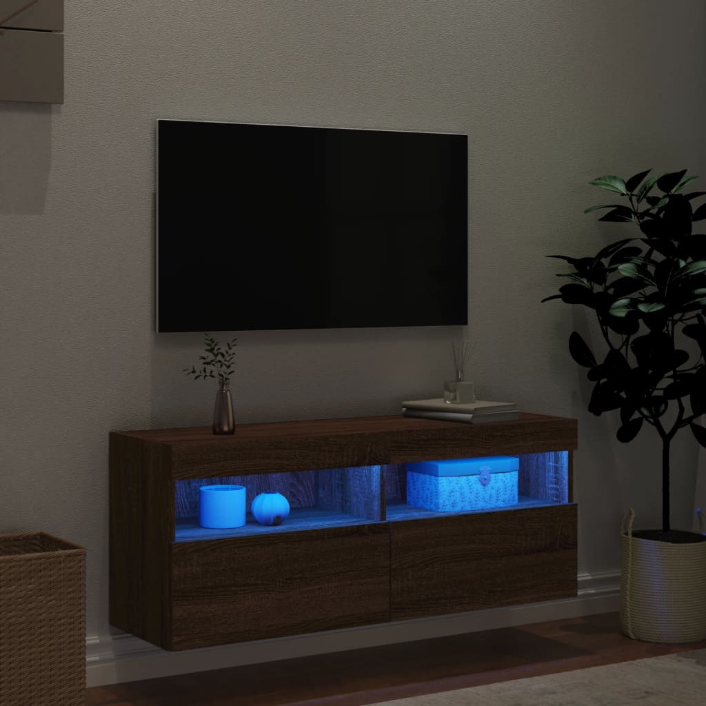 vidaXL Mueble de TV de pared con luces LED roble marrón 100x30x40 cm