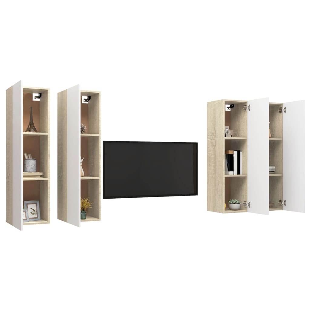 vidaXL Muebles de salón 4 piezas blanco y roble Sonoma 30,5x30x110 cm