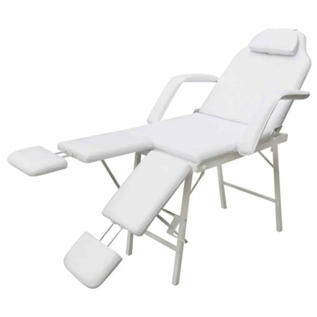 Silla de masaje y tratamiento con apoyo para piernas ajustable, blanca