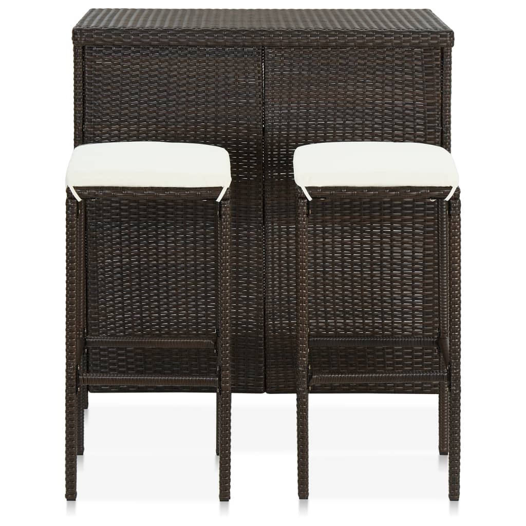 vidaXL Set mesa y sillas de bar jardín 3 piezas ratán sintético marrón