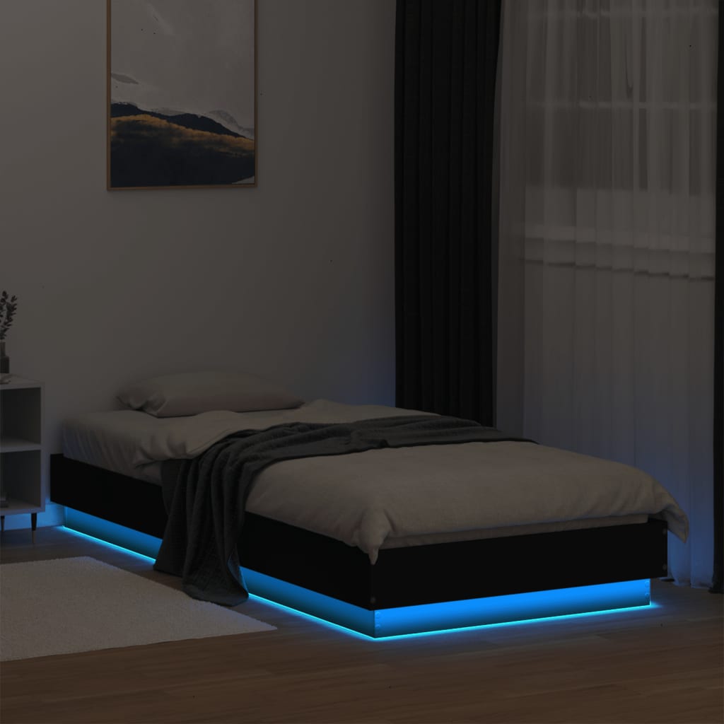 vidaXL Estructura de cama con luces LED negro 90x200 cm