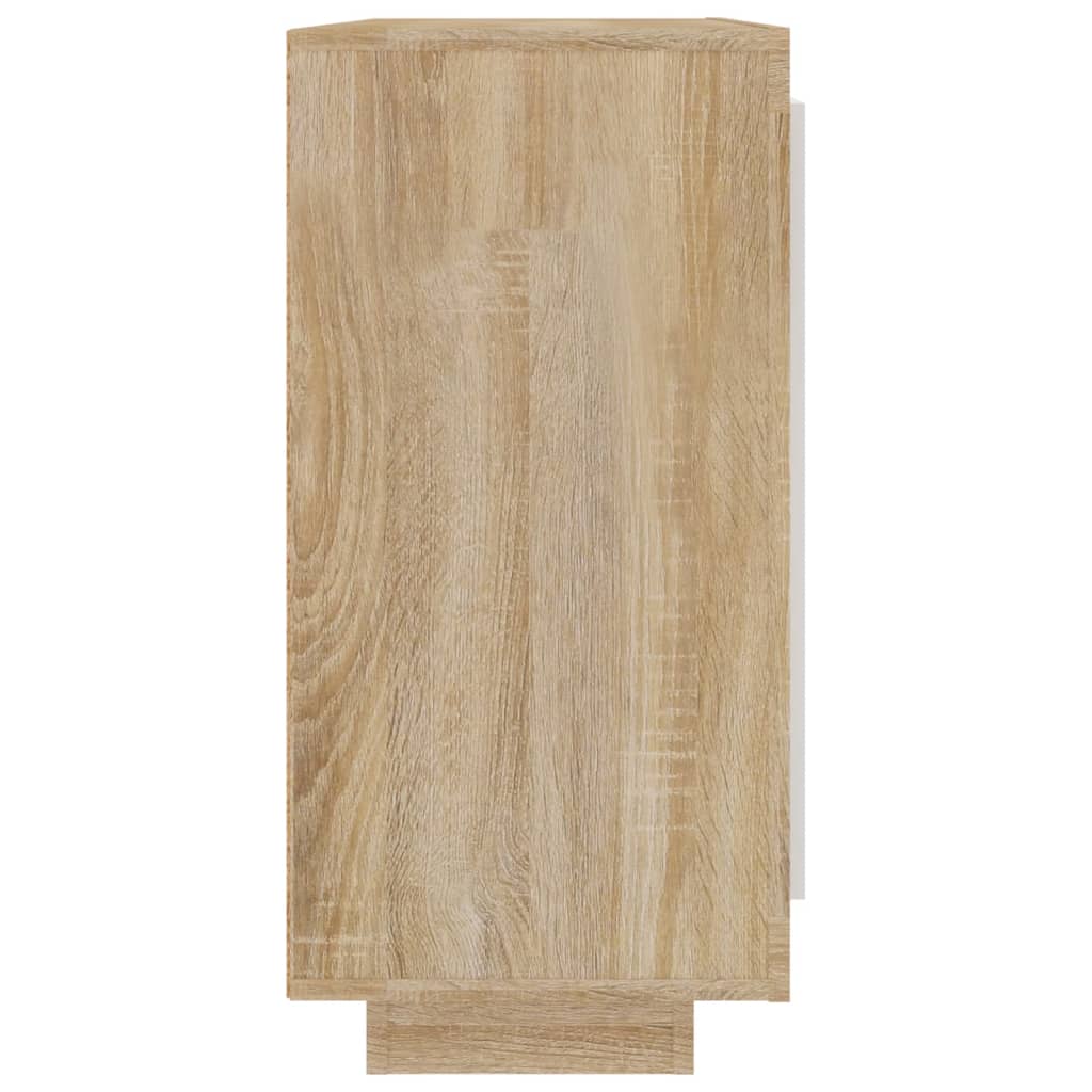 vidaXL Aparador madera contrachapada blanco y roble Sonoma 92x35x75 cm