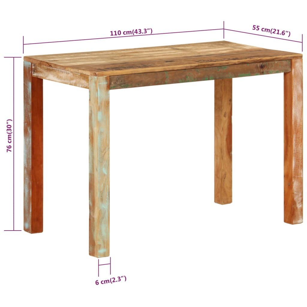 vidaXL Mesa de comedor madera maciza reciclada 110x55x76 cm