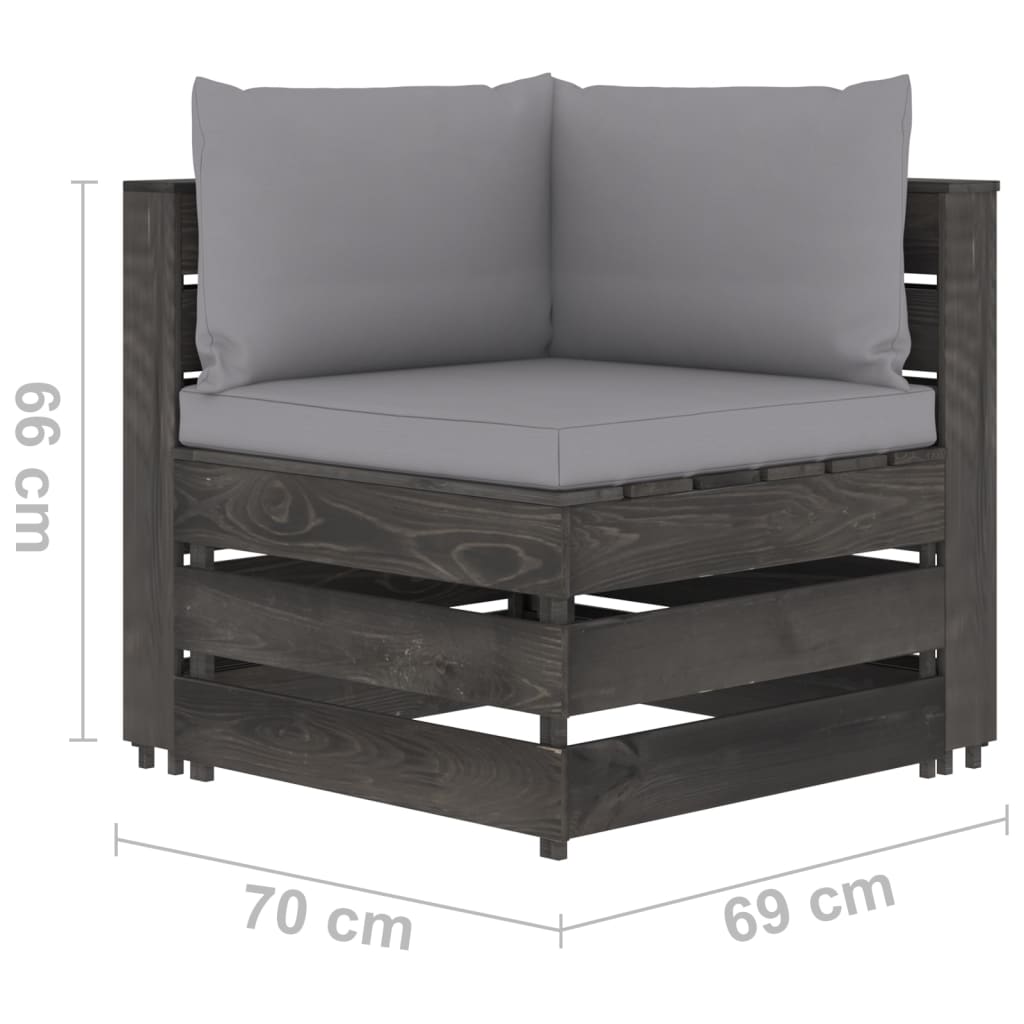 vidaXL Muebles de jardín 6 piezas con cojines madera impregnada gris