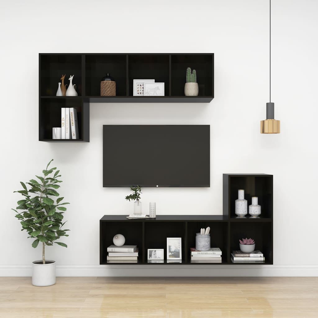 vidaXL Mueble TV de pared madera contrachapada negro brillo 37x37x72cm
