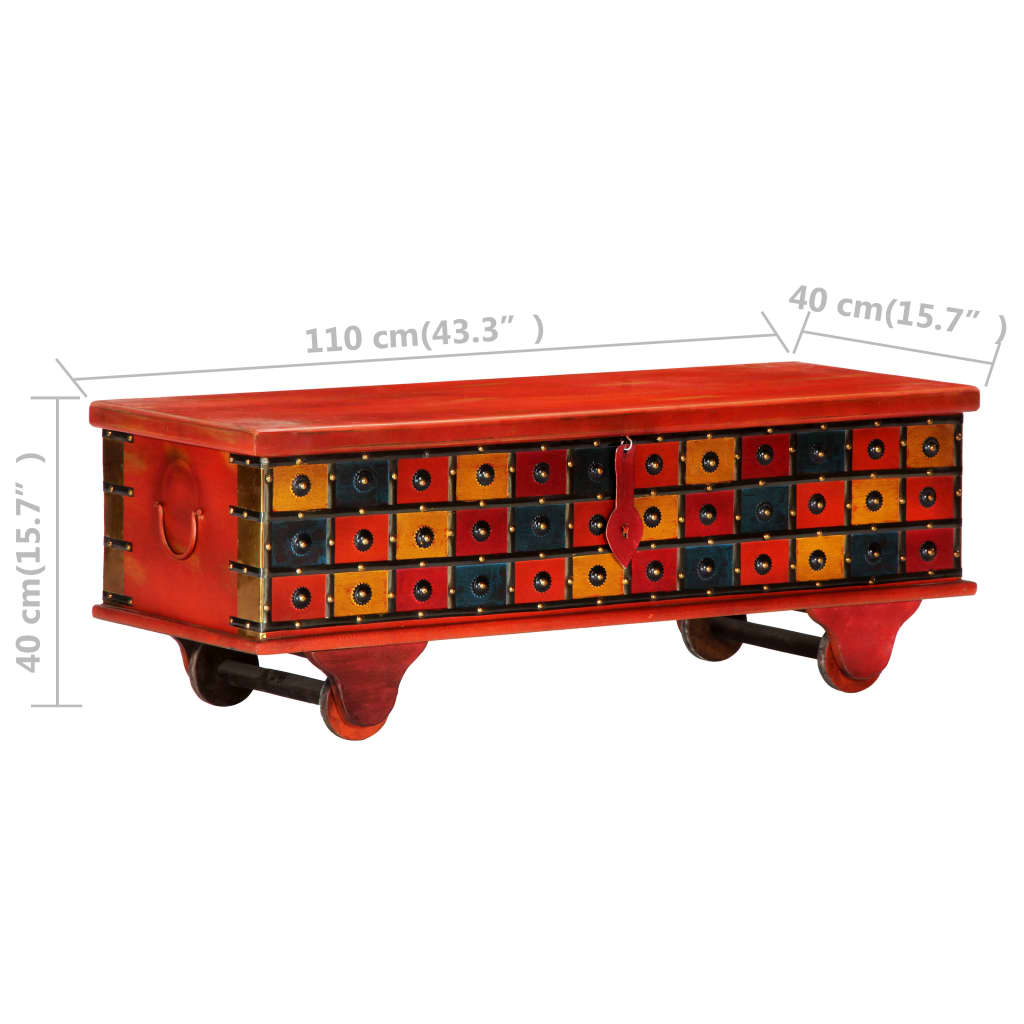 vidaXL Caja de almacenaje de madera maciza de acacia 110x40x40 cm rojo