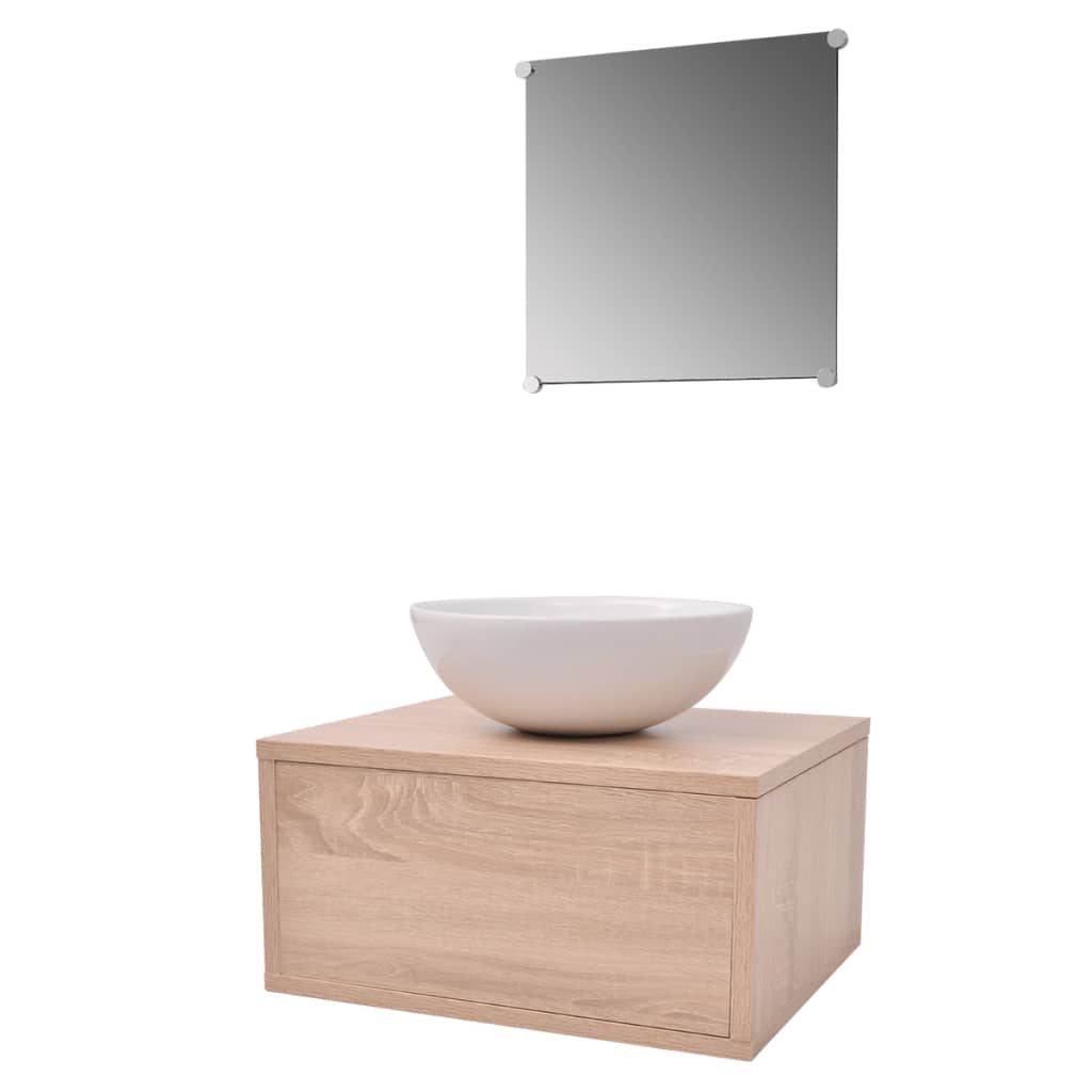 vidaXL Conjunto de muebles de baño con lavabo y grifo 4 piezas beige