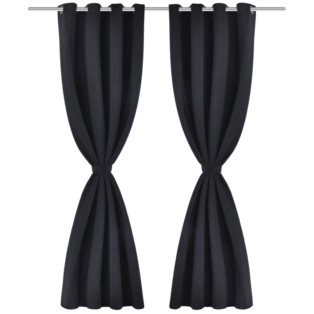 2 cortinas negras oscuras con anillas metálicas, blackout 135 x 245 cm