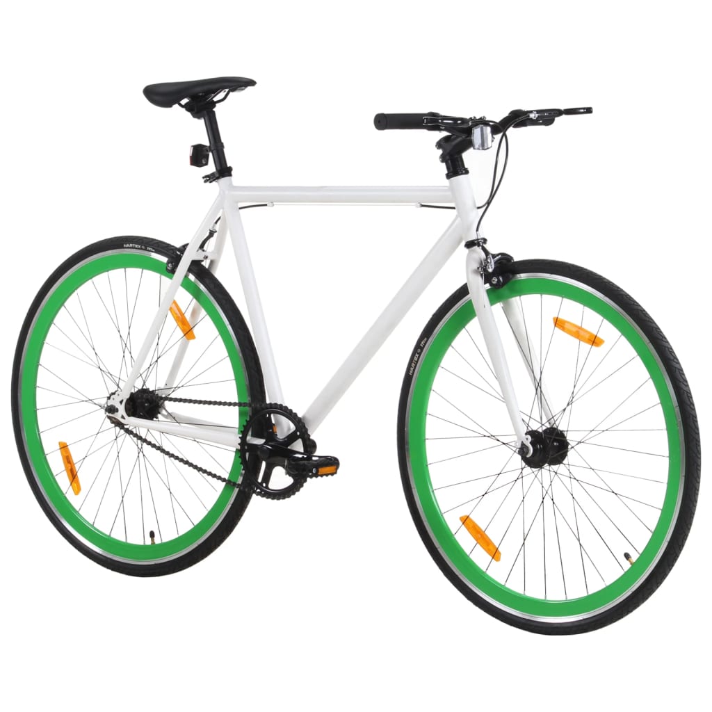 vidaXL Bicicleta de piñón fijo blanco y verde 700c 55 cm