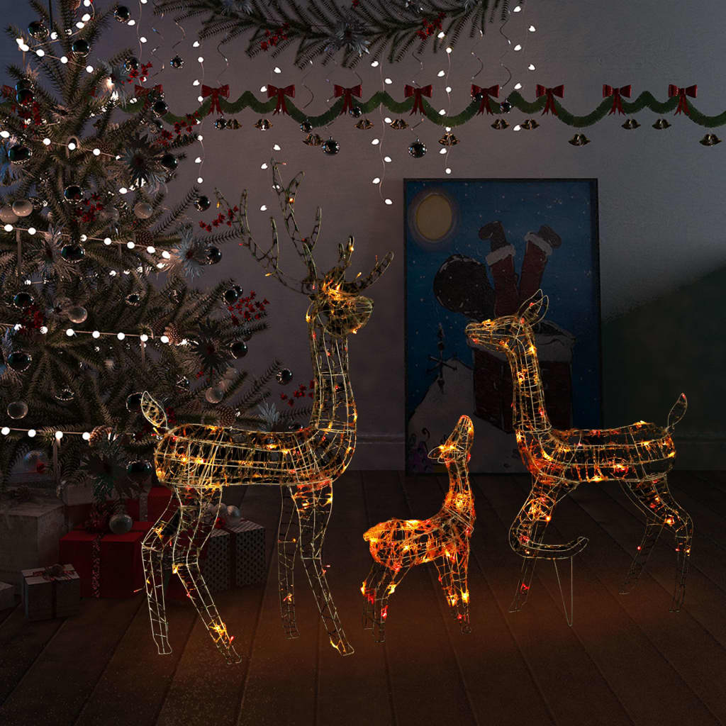 vidaXL Familia de renos de Navidad acrílico 300 LEDs de colores