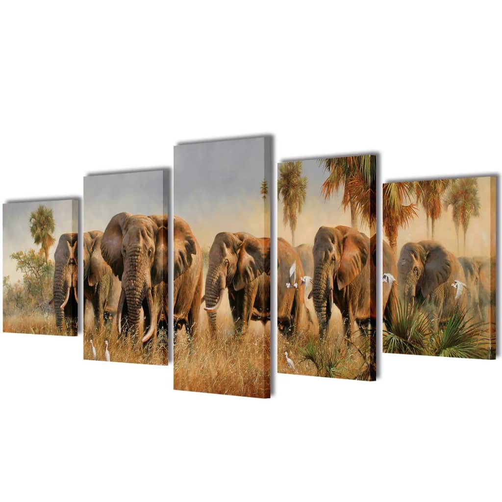 Set decorativo de lienzos para la pared modelo elefantes, 200 x 100 cm