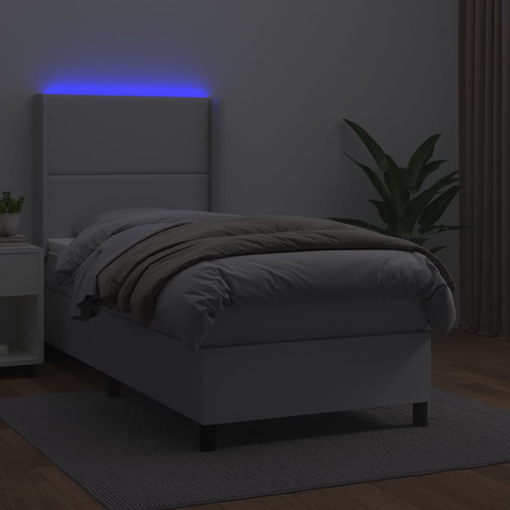 vidaXL Cama box spring colchón y LED cuero sintético blanco 100x200 cm