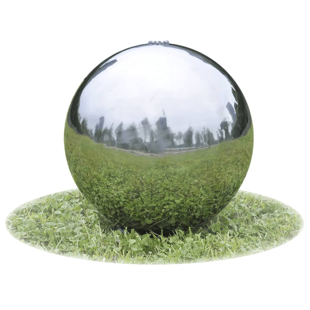 vidaXL Fuente cascada esfera con LEDs de jardín acero inoxidable 30 cm