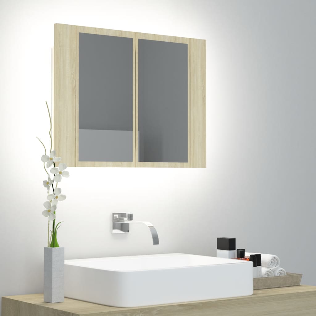 vidaXL Armario espejo de baño con luz LED roble Sonoma 60x12x45 cm