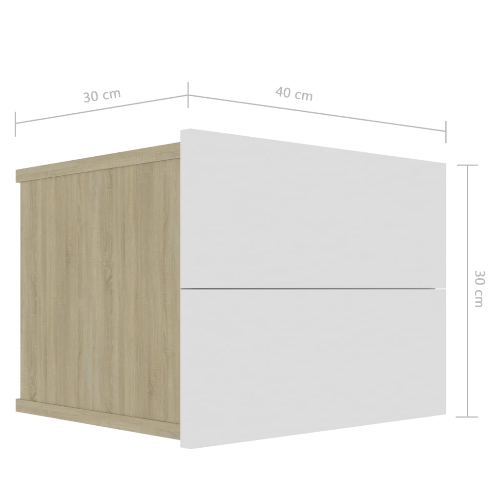vidaXL Mesita de noche madera contrachapada blanco y roble 40x30x30 cm