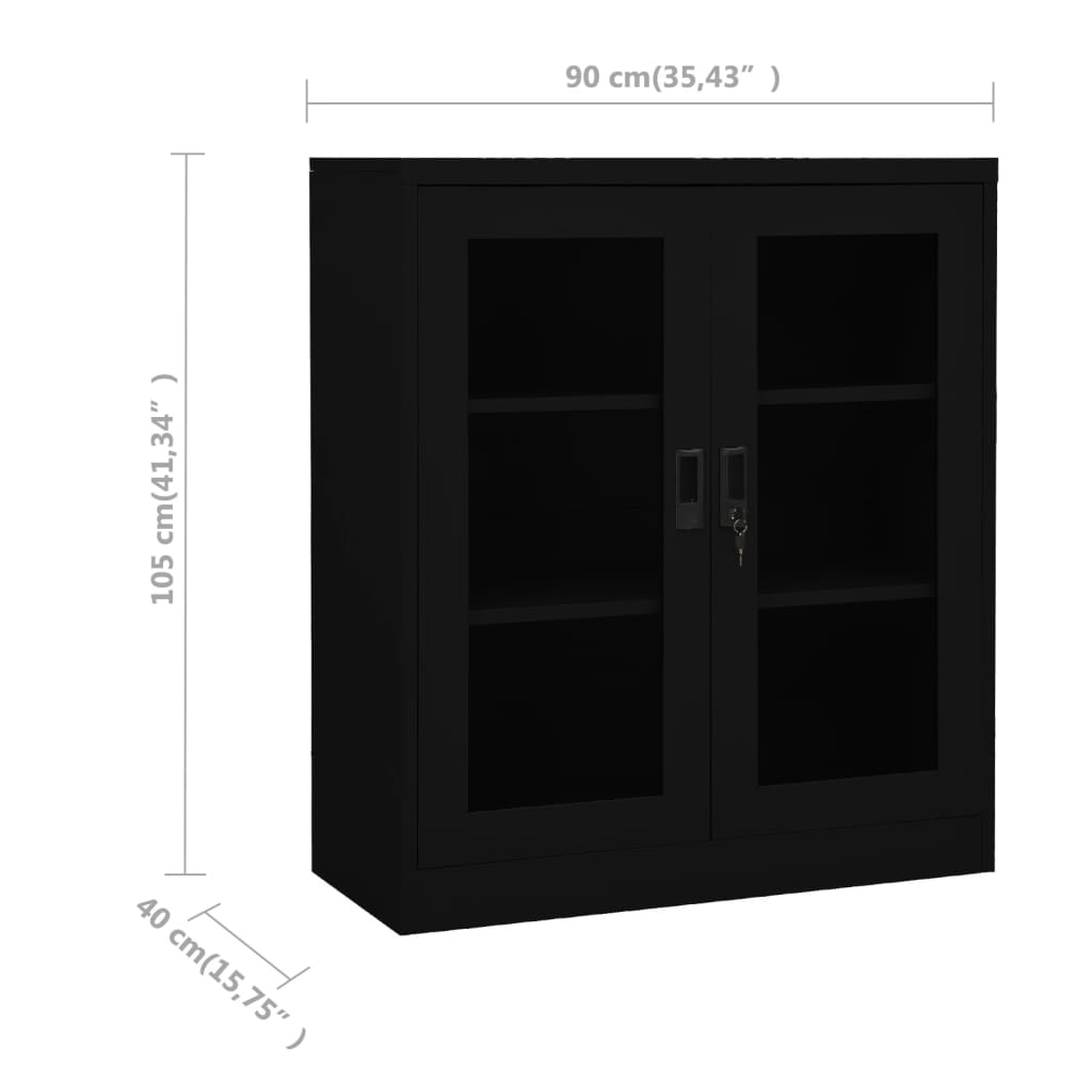 vidaXL Armario de oficina de acero negro 90x40x105 cm