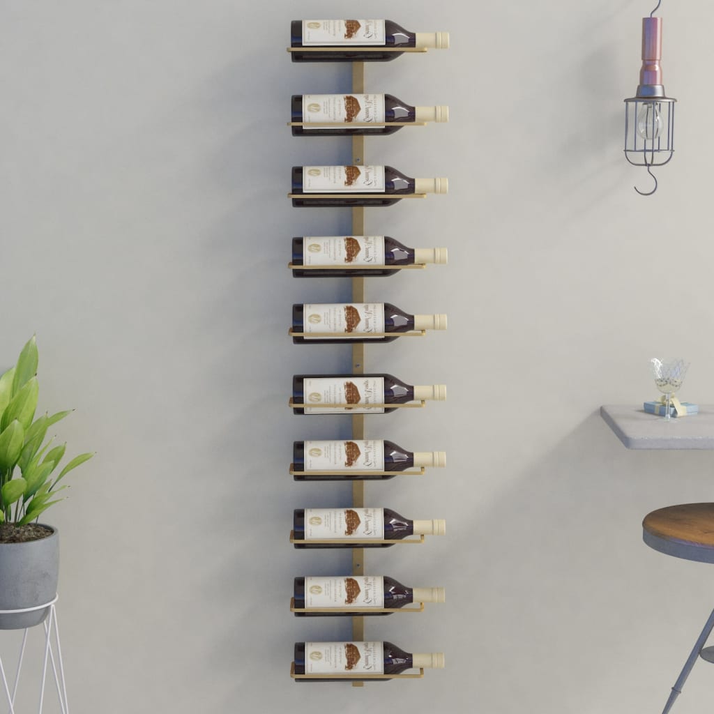 vidaXL Botellero de pared para 10 botellas de metal dorado