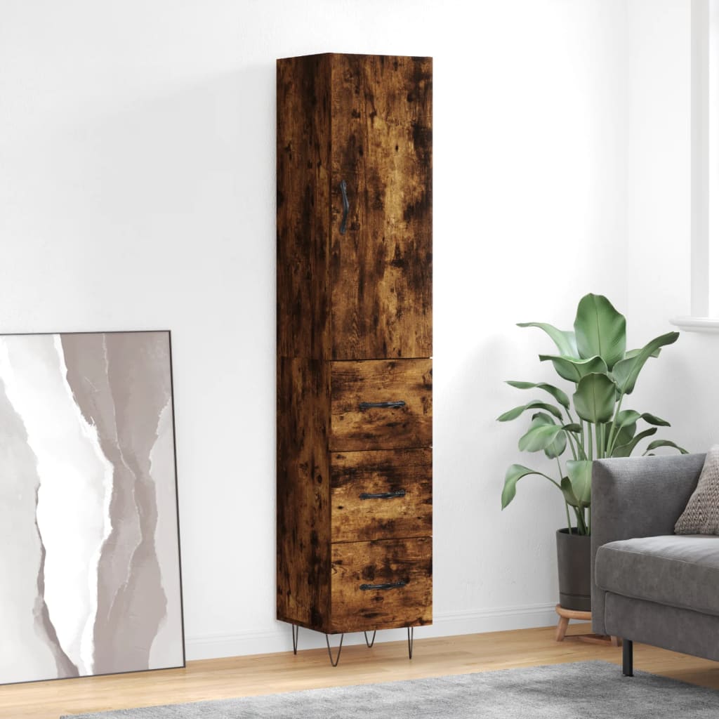 vidaXL Aparador de madera contrachapada roble ahumado 34,5x34x180 cm
