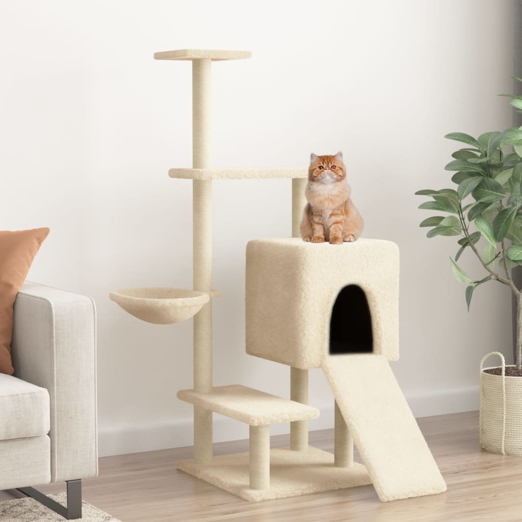 vidaXL Rascador para gatos con postes de sisal color crema 130,5 cm