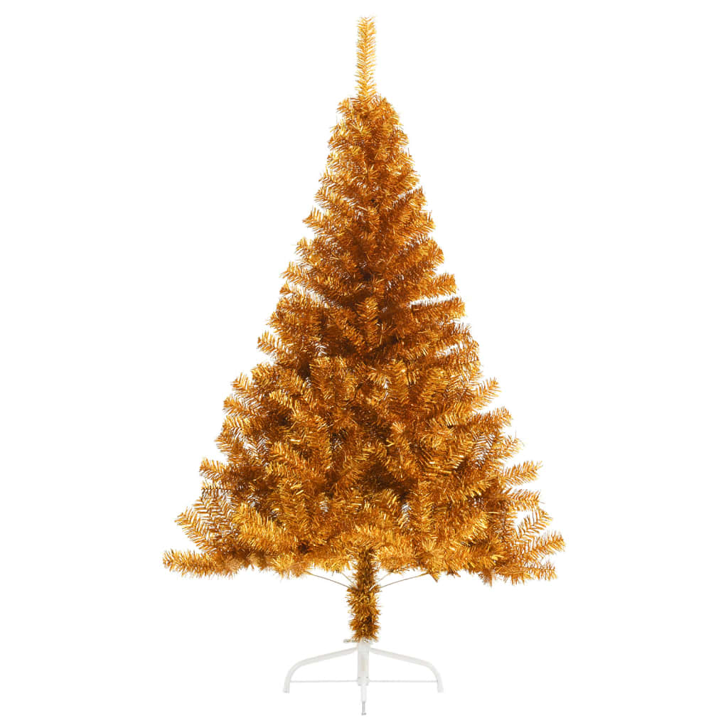 vidaXL Medio árbol de Navidad artificial con soporte PET dorado 150 cm