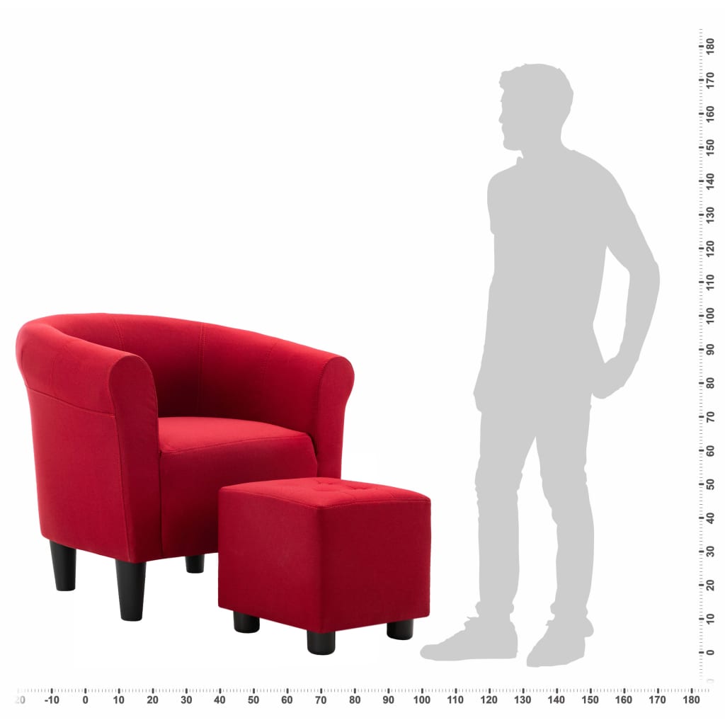 vidaXL Set de sillón con taburete reposapiés 2 piezas tela rojo vino