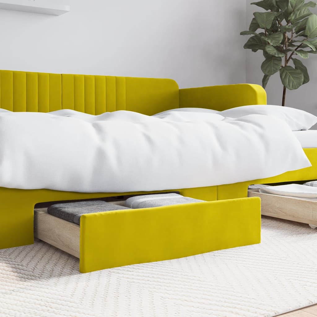 vidaXL Cajones de cama 2 uds madera ingeniería y terciopelo amarillo