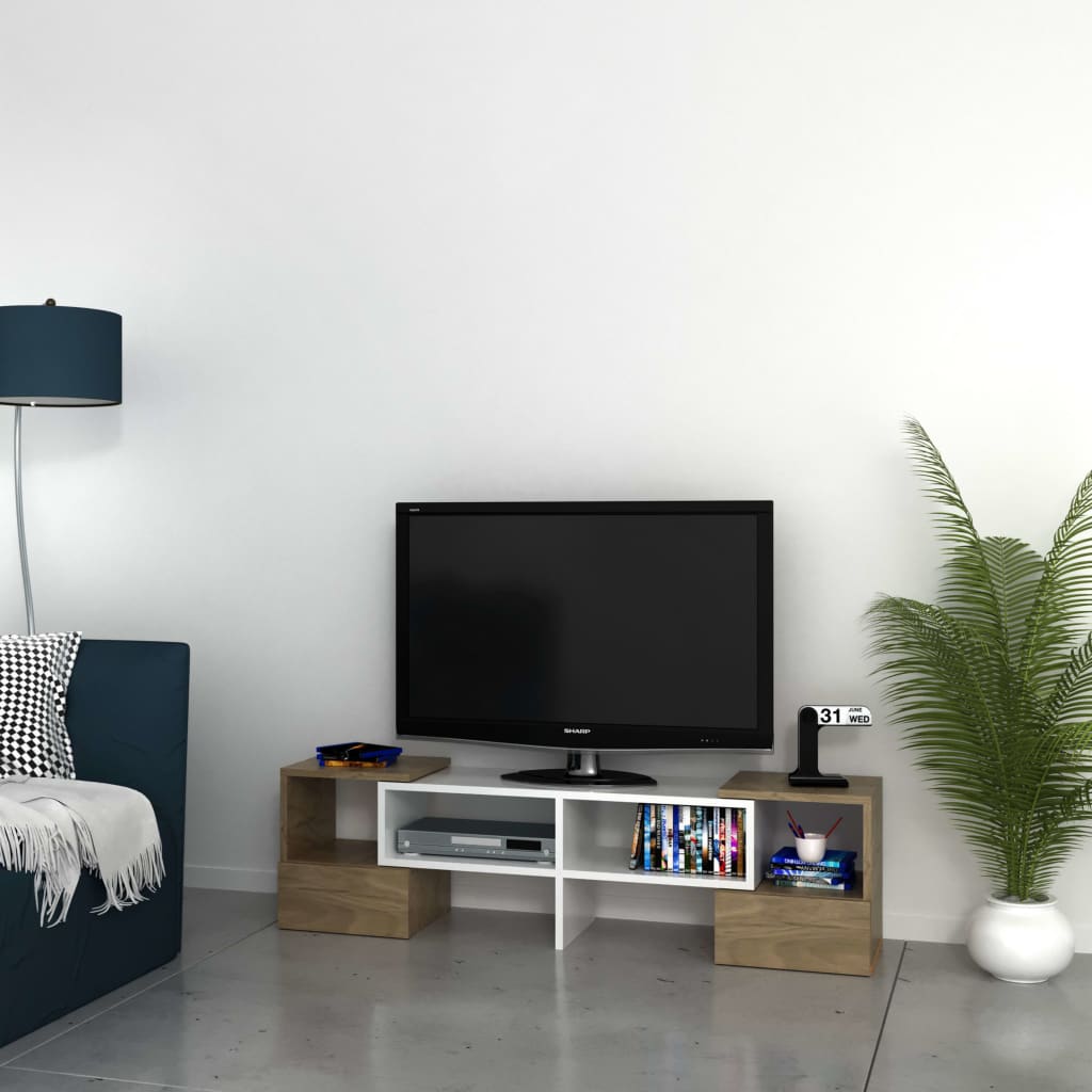 Homemania Mueble para TV Fold blanco y nogal 141,2x29,7x38,8 cm