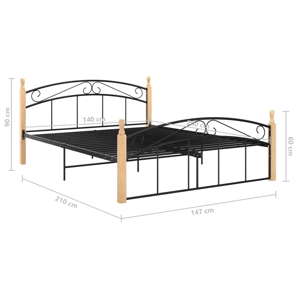 vidaXL Estructura de cama metal y madera maciza de roble 140x200 cm