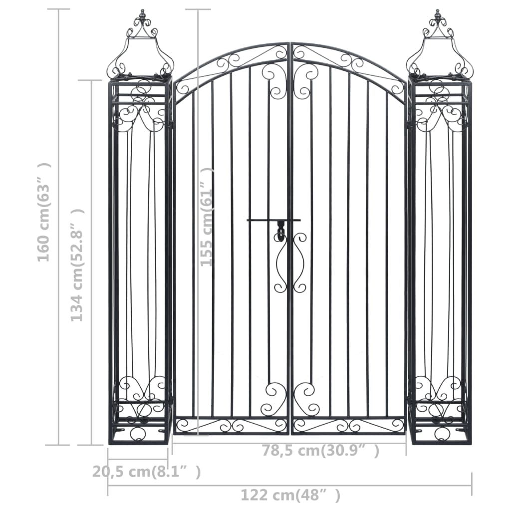 vidaXL Puerta de jardín decorativa de hierro forjado 122x20,5x160 cm