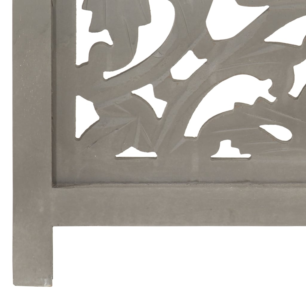 vidaXL Biombo 3 paneles tallado a mano madera de mango gris 120x165 cm
