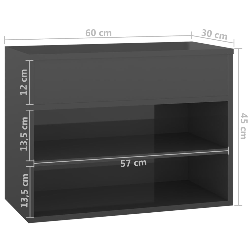 vidaXL Banco zapatero de aglomerado gris con brillo 60x30x45 cm