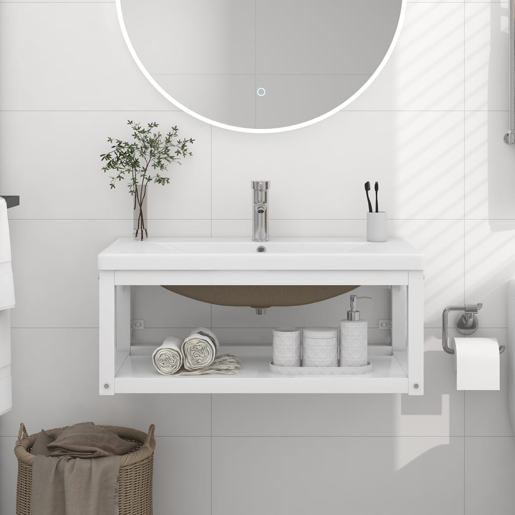 vidaXL Estructura de baño con lavabo incorporado hierro blanco