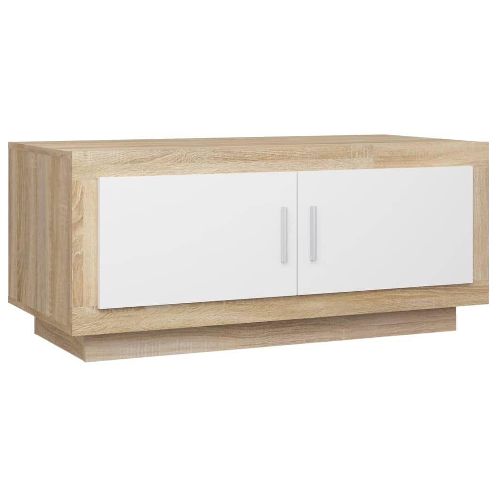 vidaXL Mesa de centro madera contrachapada blanco y roble 102x50x45 cm