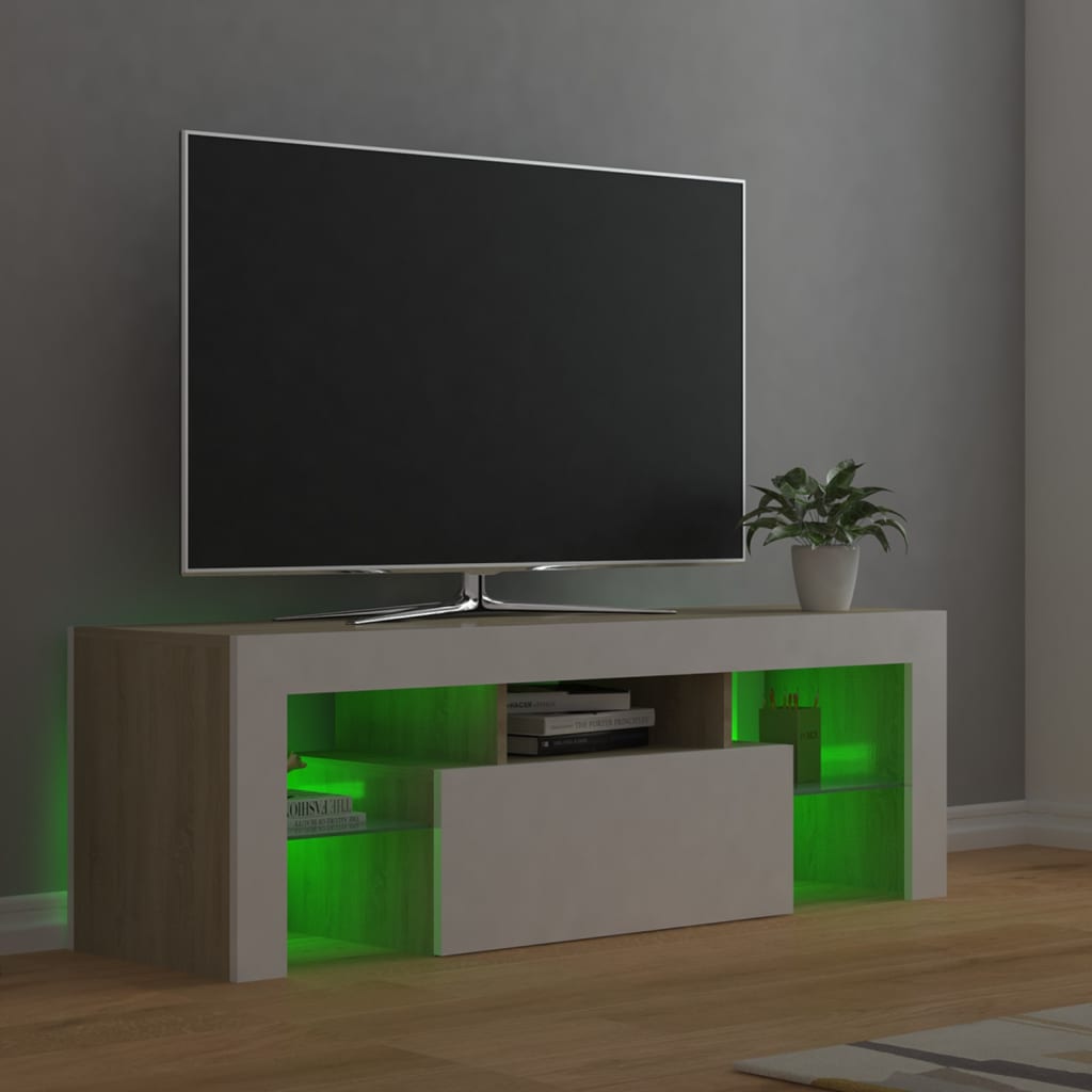 vidaXL Mueble de TV con luces LED blanco y roble Sonoma 120x35x40 cm