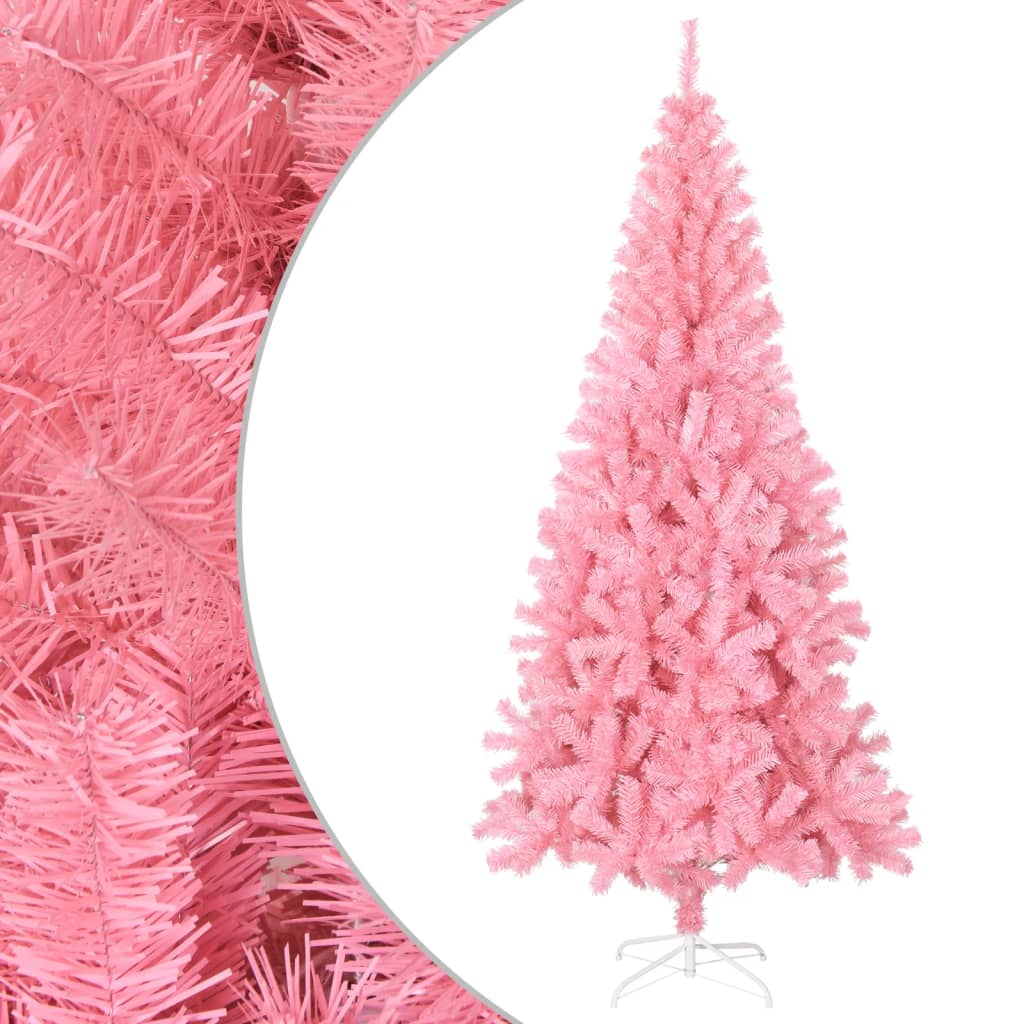 vidaXL Árbol de Navidad artificial con soporte PVC rosa 210 cm