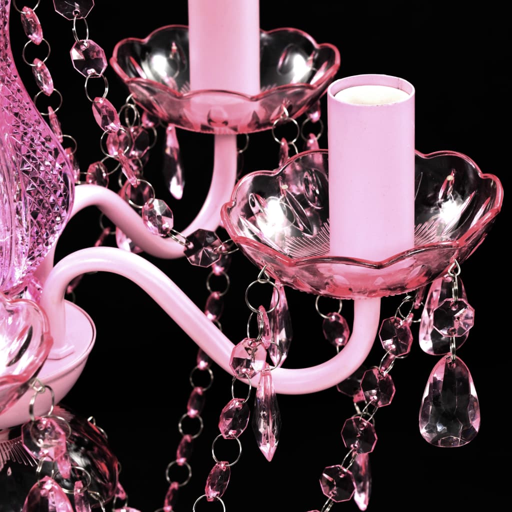 vidaXL Lámpara de araña de cristal 5 bombillas rosa