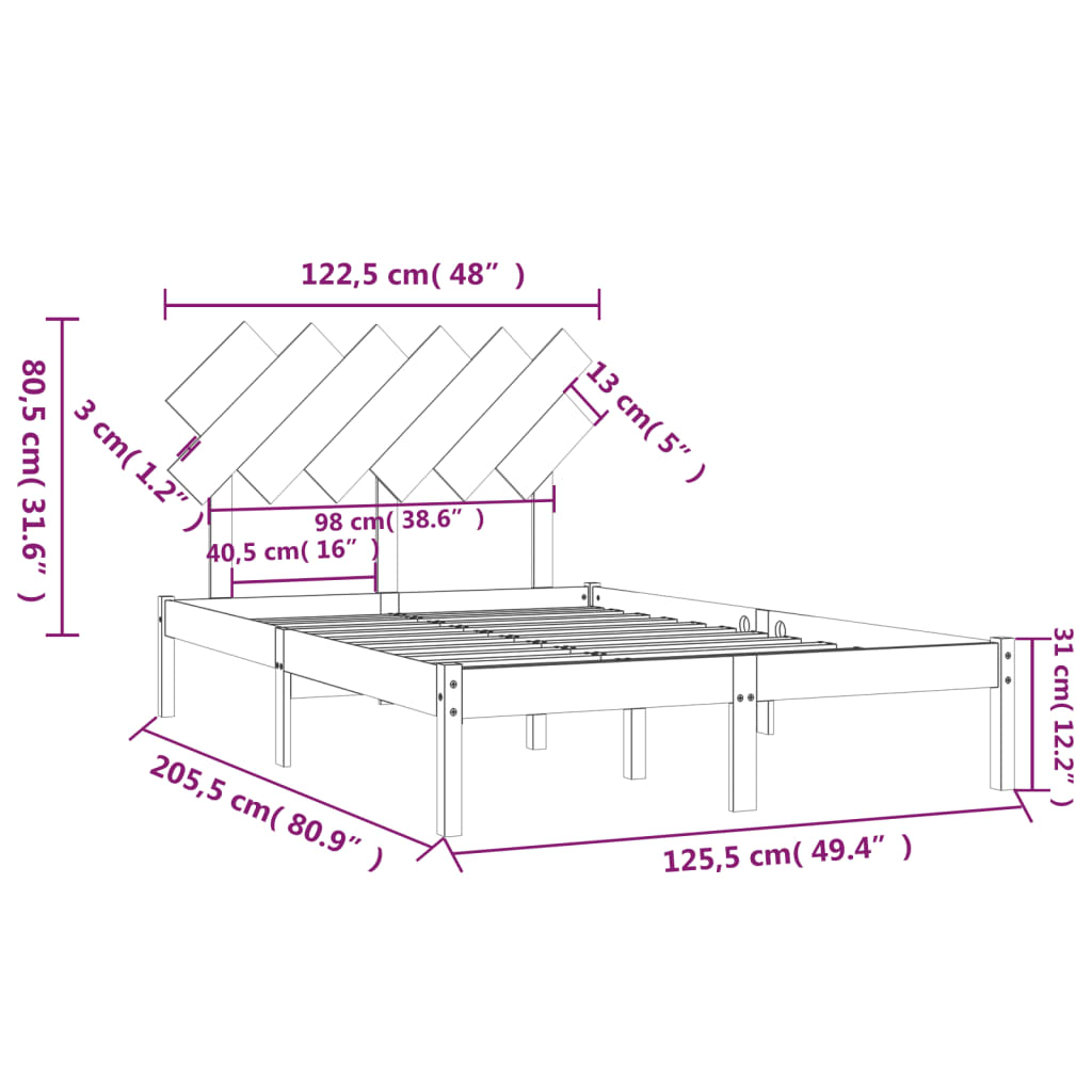 vidaXL Estructura de cama madera maciza negro 120x200 cm