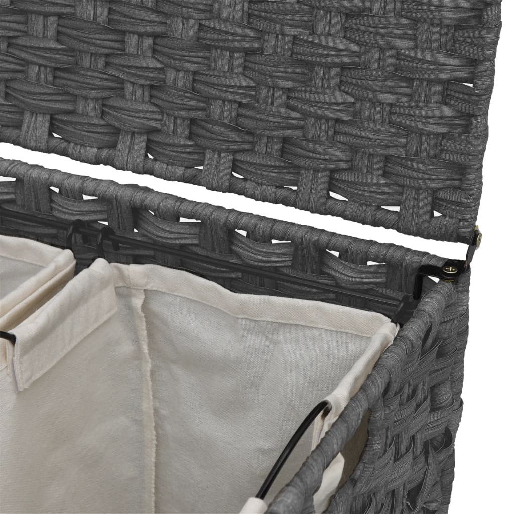 vidaXL Cesto para ropa sucia con ruedas ratán gris 66x35x60 cm