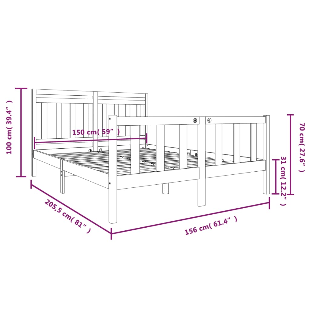 vidaXL Estructura de cama de madera maciza gris 150x200 cm