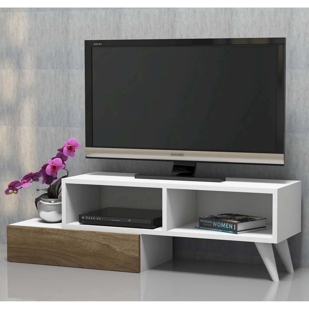 Homemania Mueble para TV Active blanco y nogal 140x29,7x35 cm