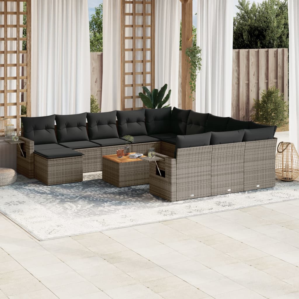 vidaXL Set sofás de jardín con cojines 13 piezas ratán sintético gris