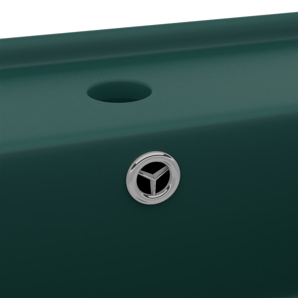 vidaXL Lavabo lujoso cuadrado rebosadero cerámica verde oscuro 41x41cm