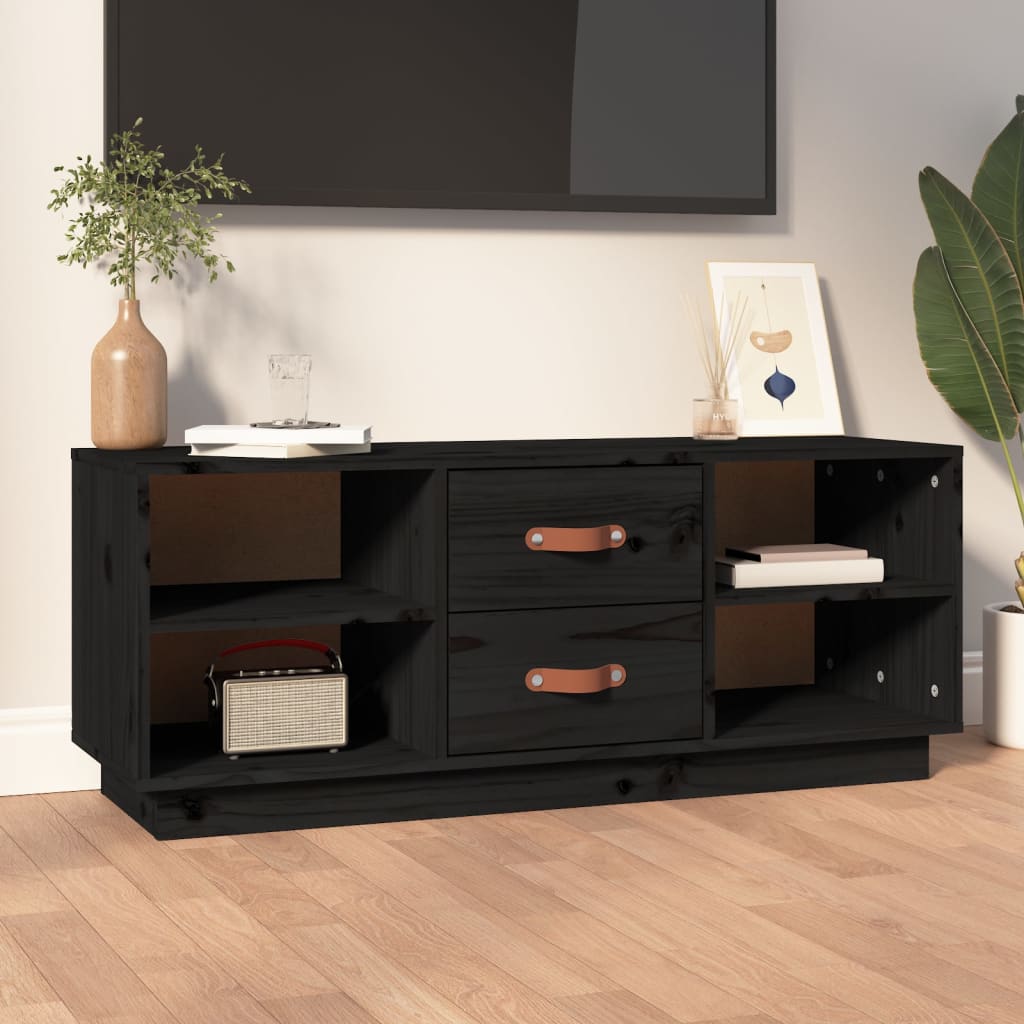 vidaXL Mueble de TV de madera maciza de pino negro 100x34x40 cm